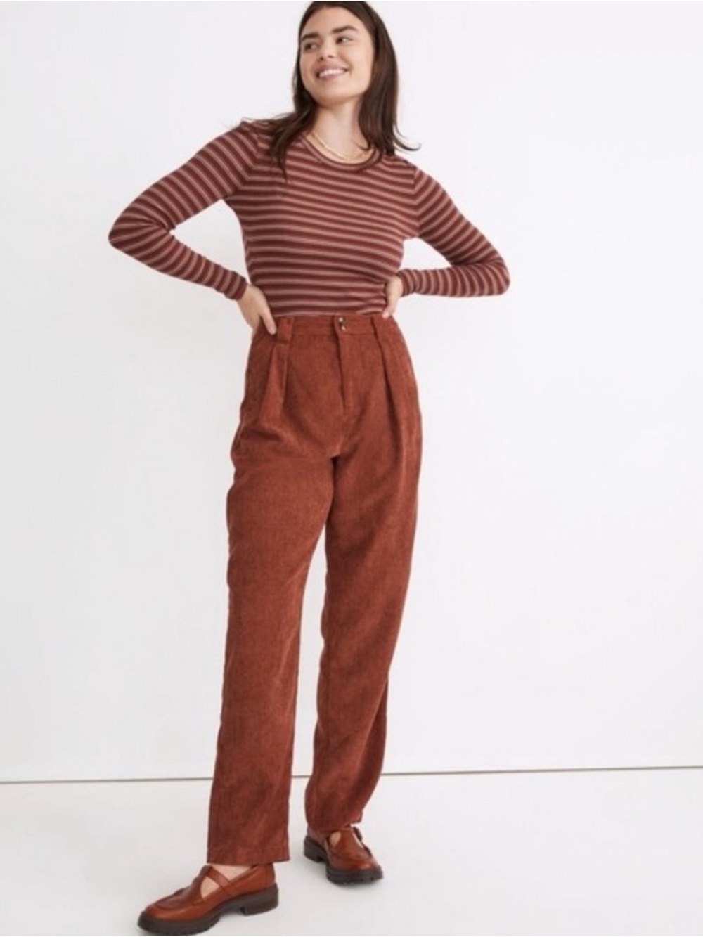 Madewell Rust Corduroy High-Rise Trousers